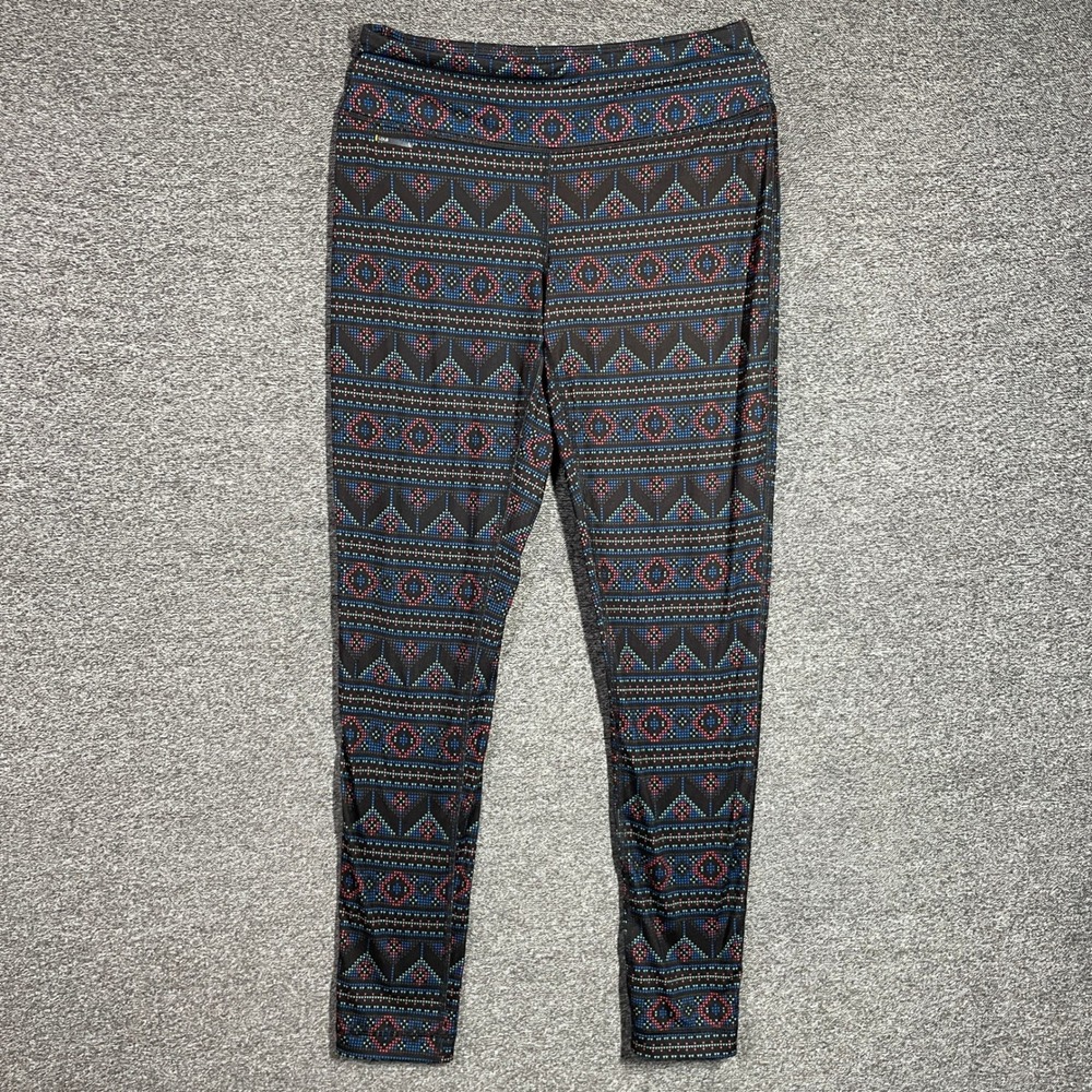 Lole Leggings Womens Small Fair Isle Geometric Print Athletic Yoga Pants Black
